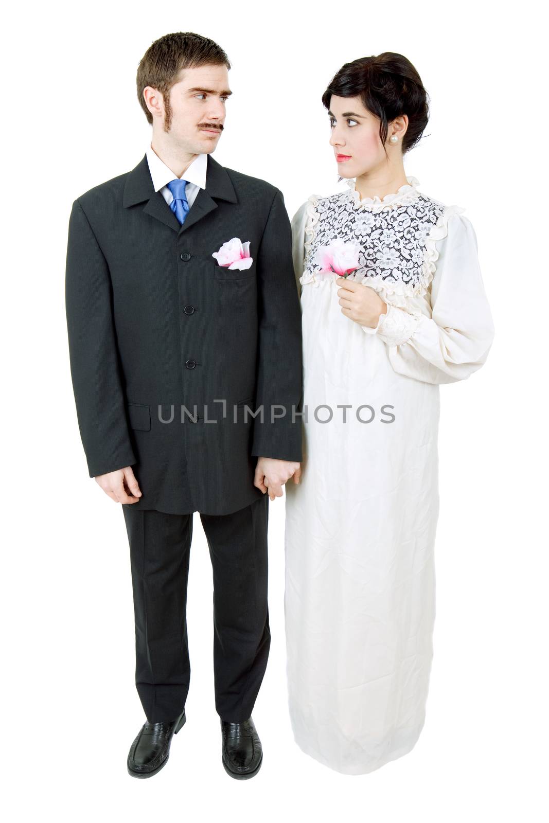 vintage couple in there wedding, isolated on white
