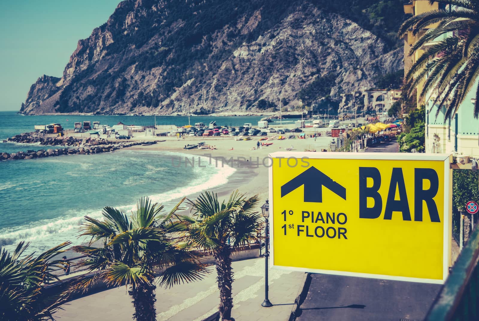 Retro Filtered Photo Of A Sign For A Beach Bar On The Italian riviera