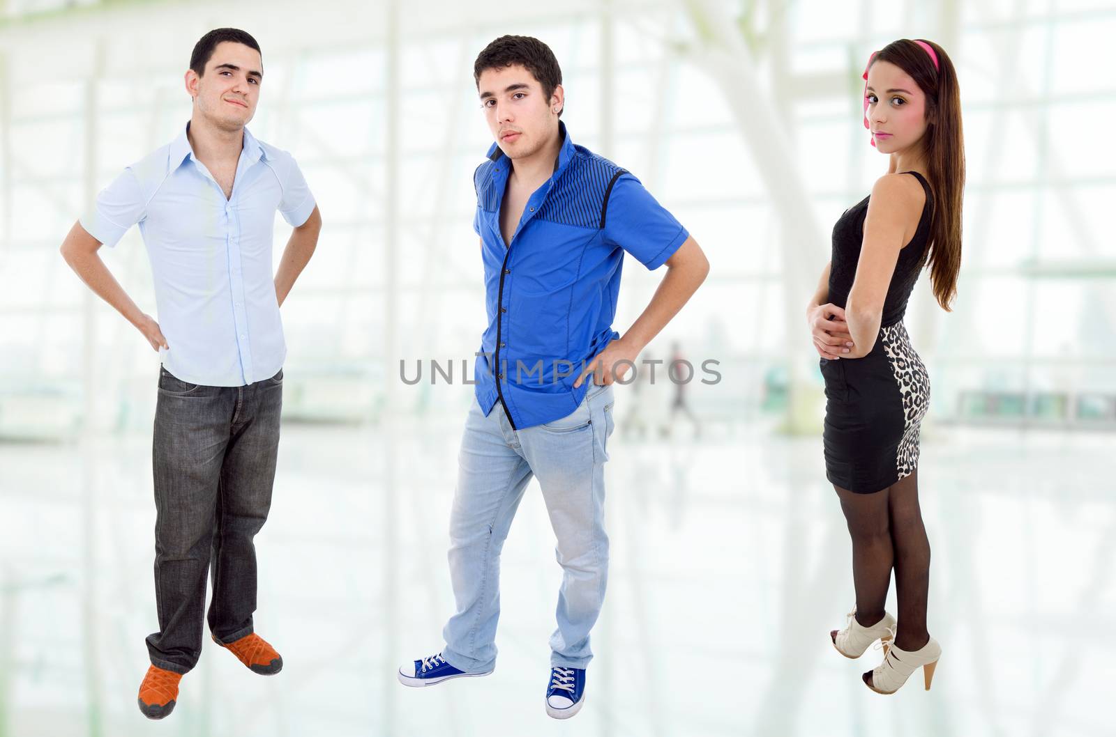 three young casual teenagers, full body picture