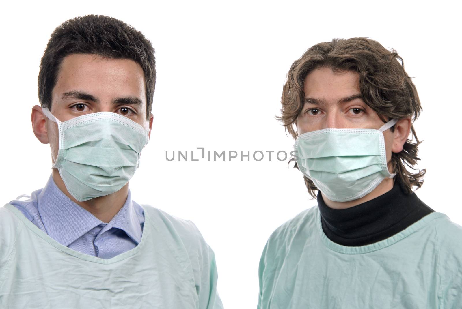 two male young doctors a over white background