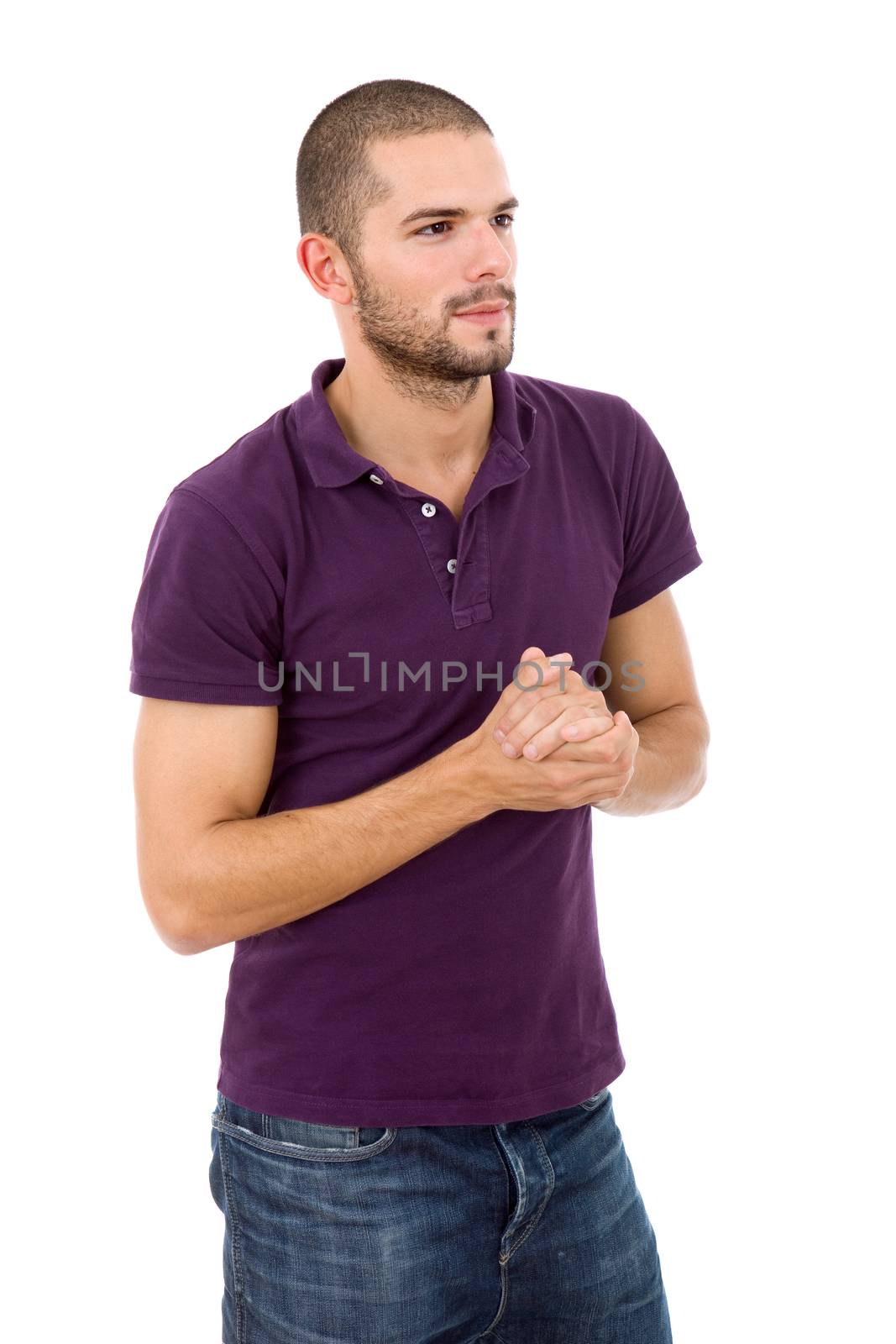 young casual man portrait, isolated on white