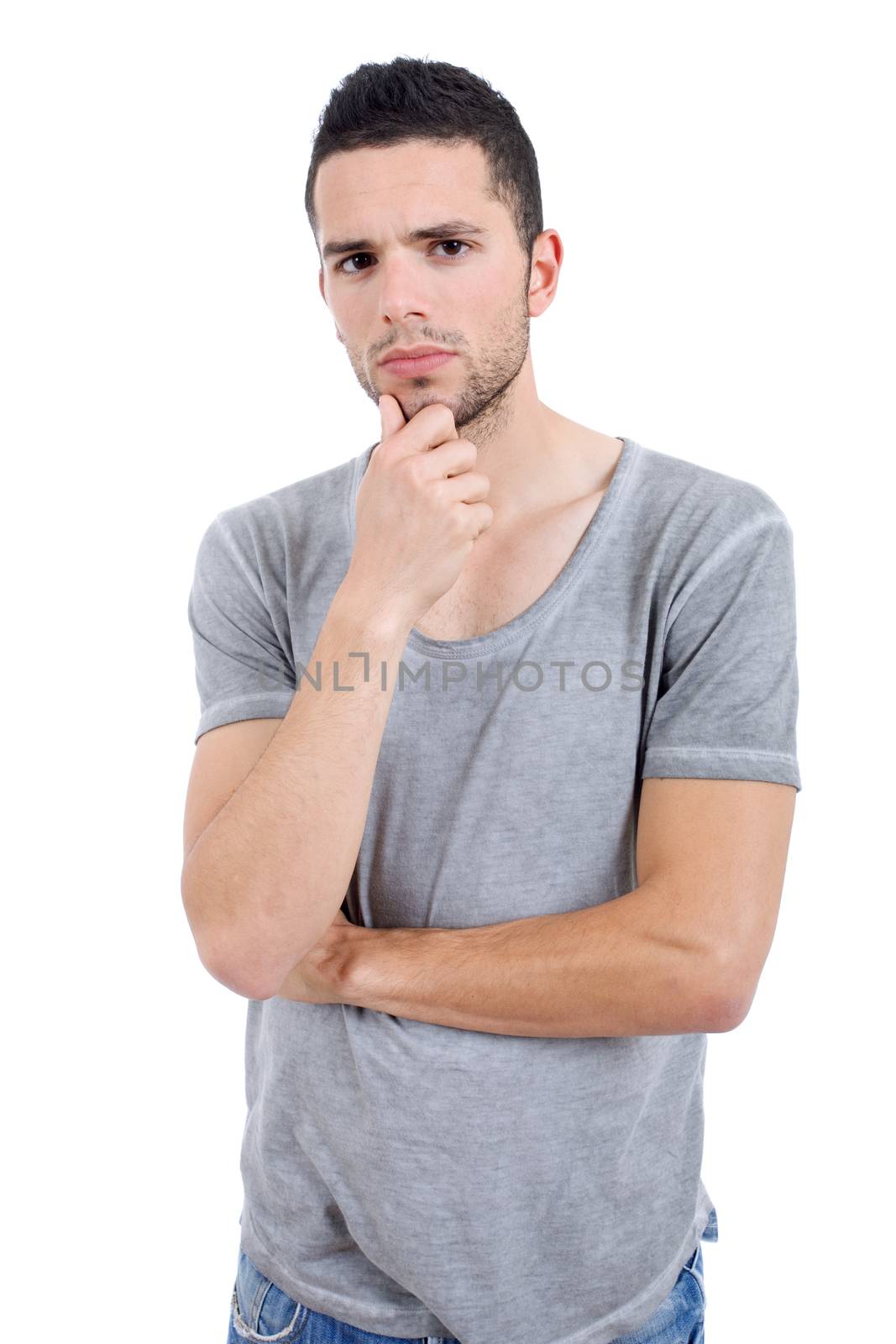 young casual man portrait, isolated on white