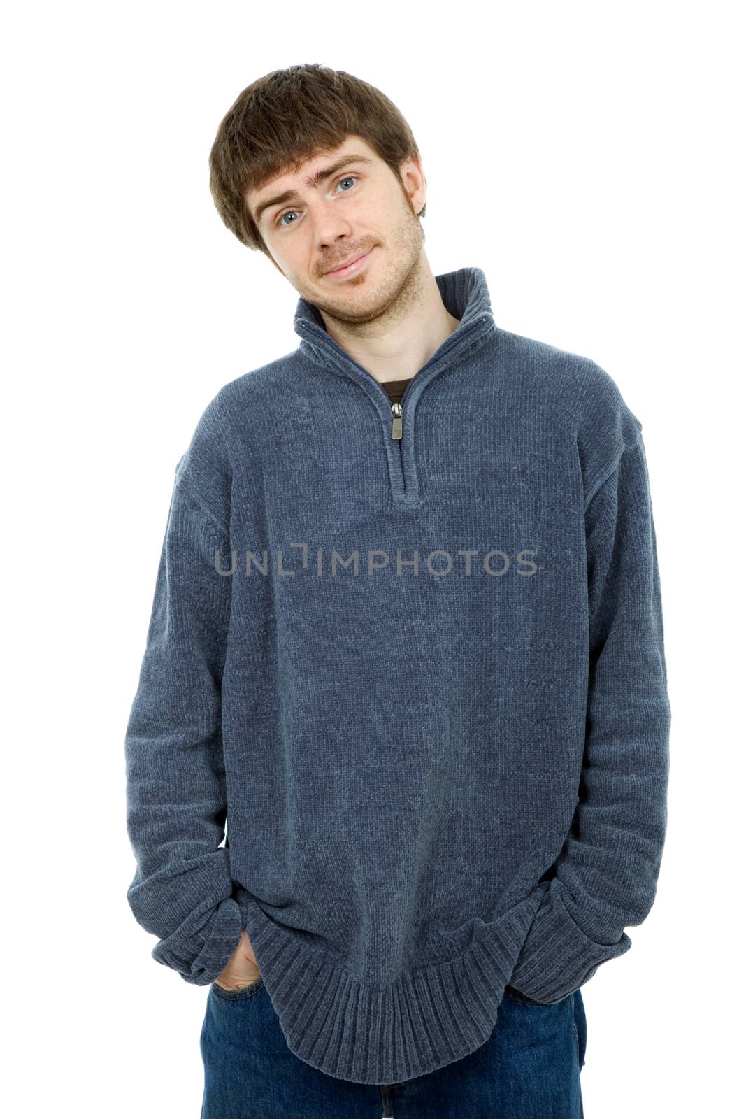 young casual man portrait, isolated on white