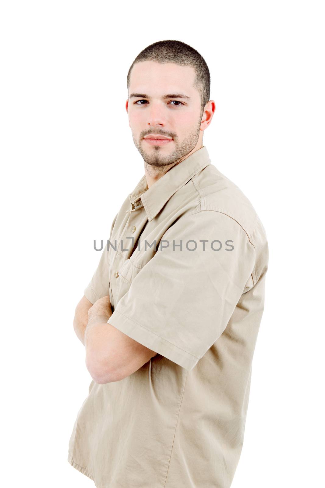 young casual man portrait, isolated on white