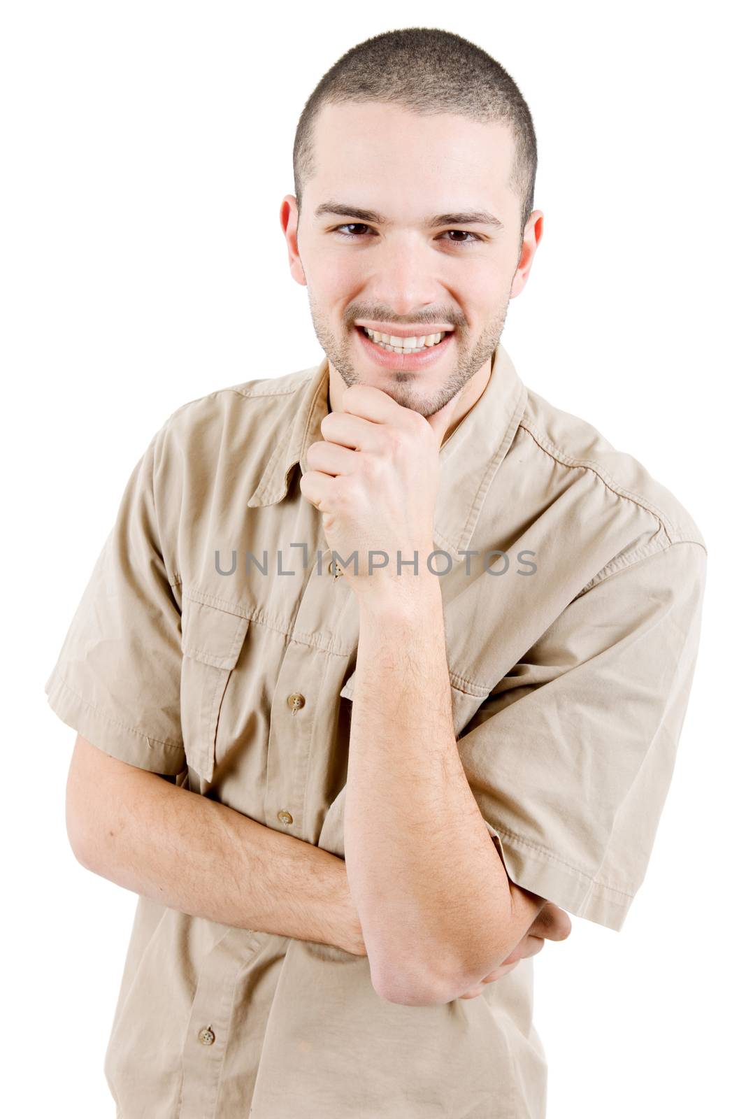 young casual man portrait, isolated on white