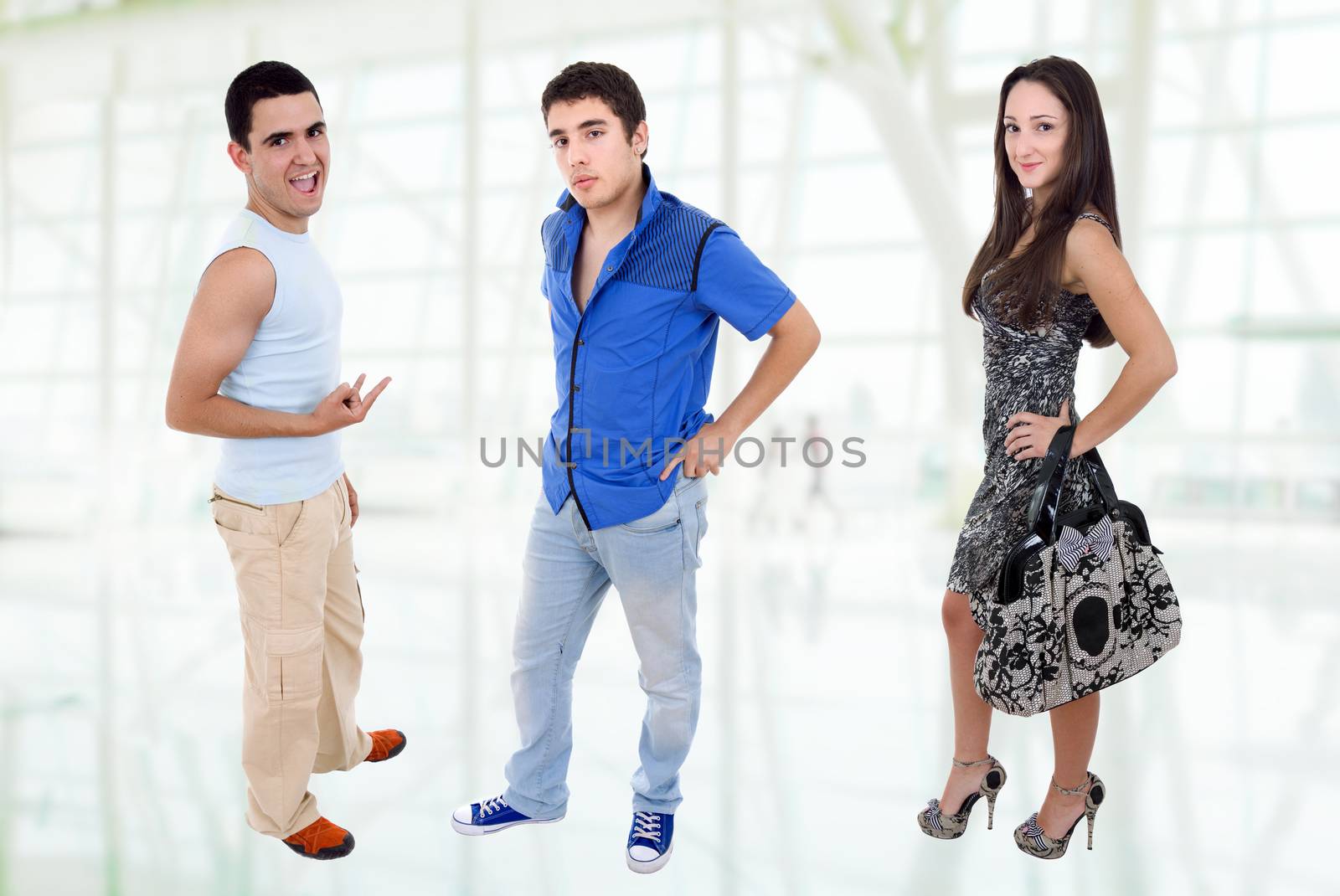 three young casual teenagers, full body picture