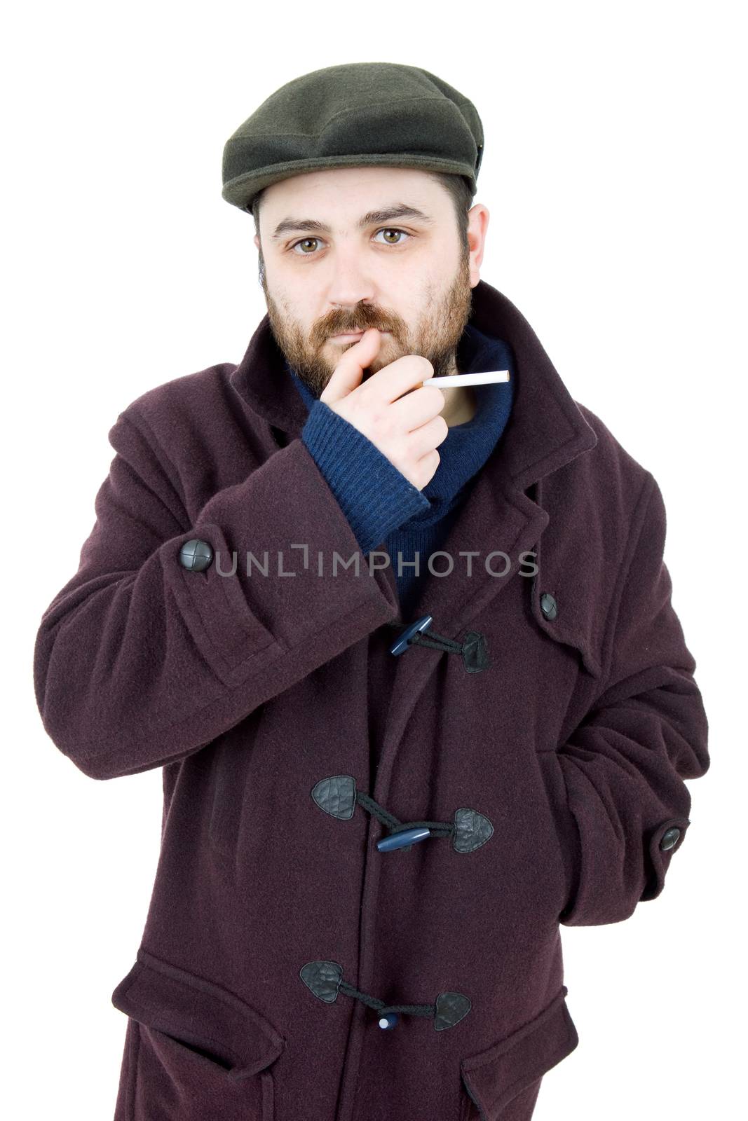 young silly man portrait, isolated on white