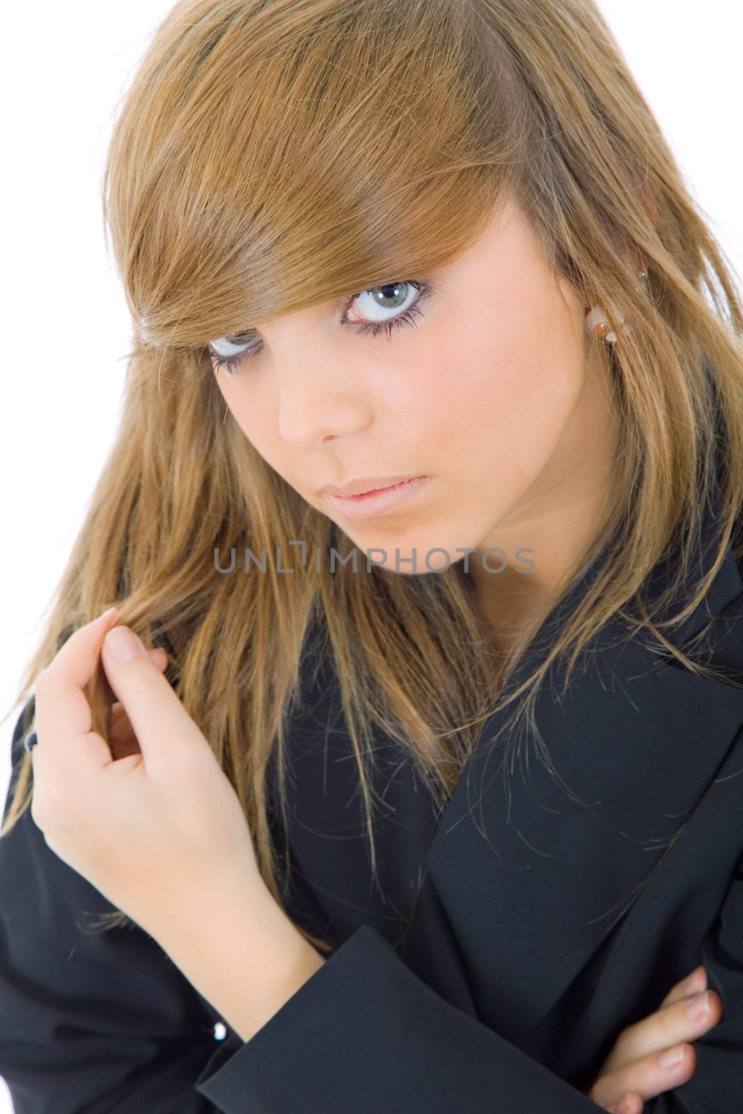 young casual beautiful woman, isolated in white