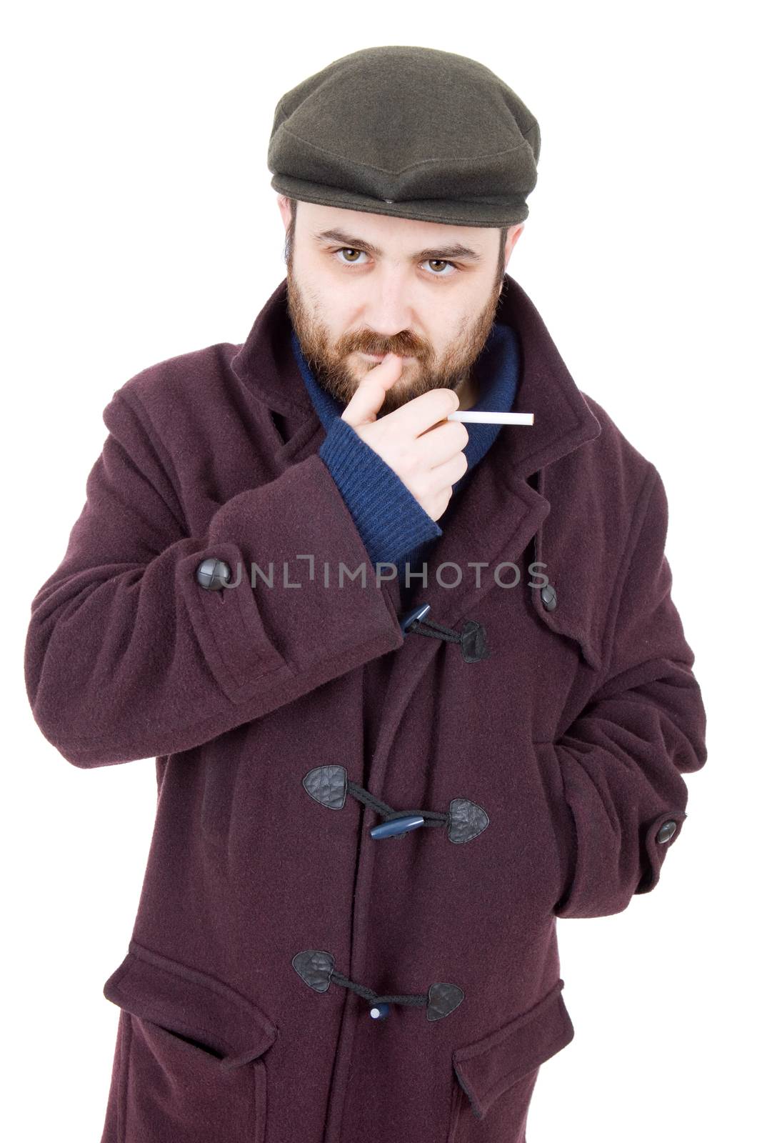 young silly man portrait, isolated on white