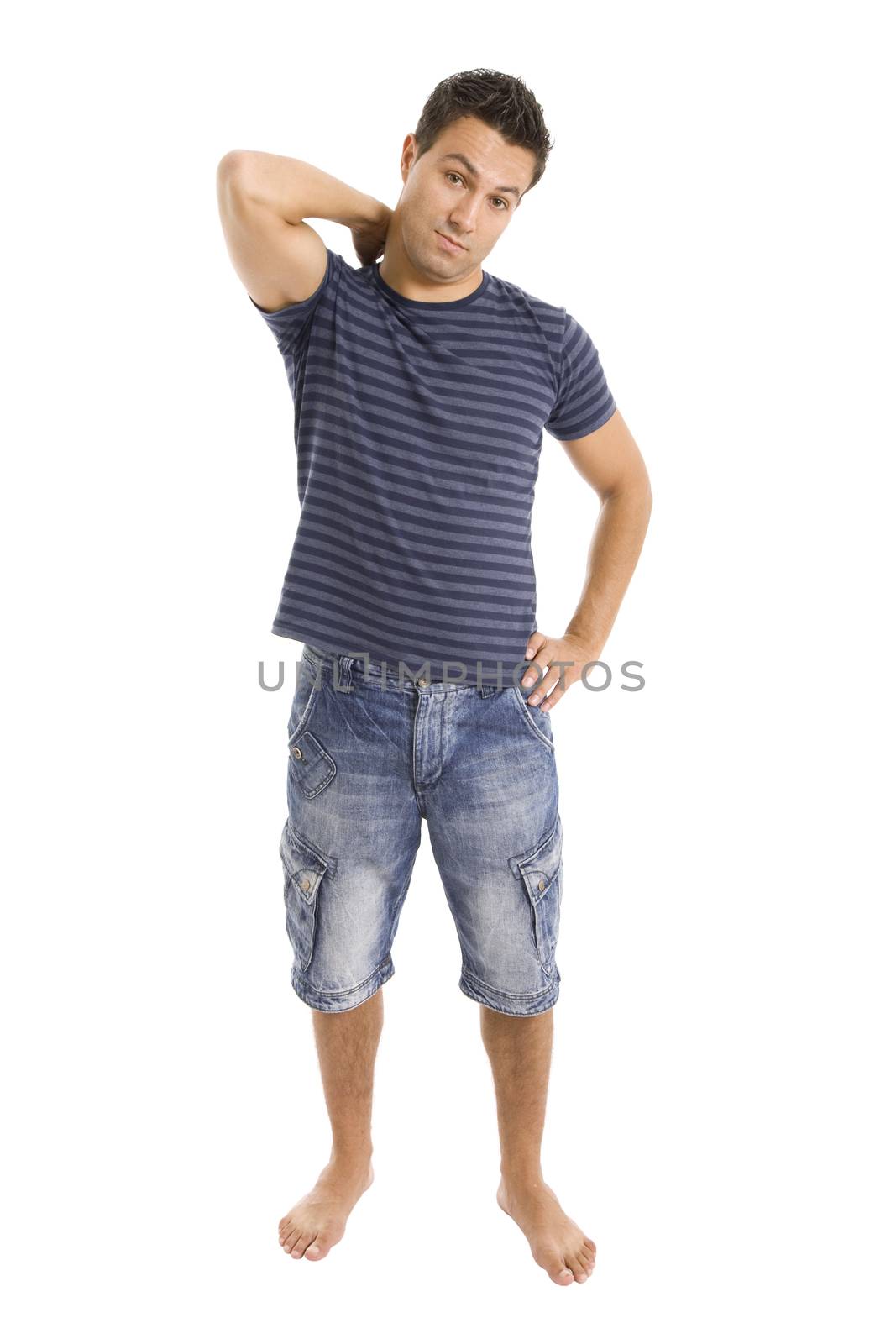 young casual man full body in a white background