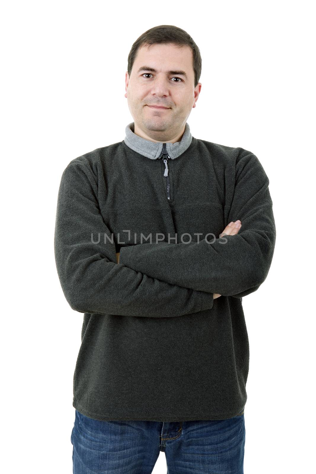 young casual man portrait, isolated on white