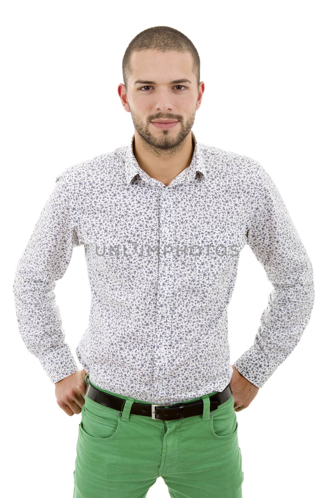 young casual man portrait, isolated on white