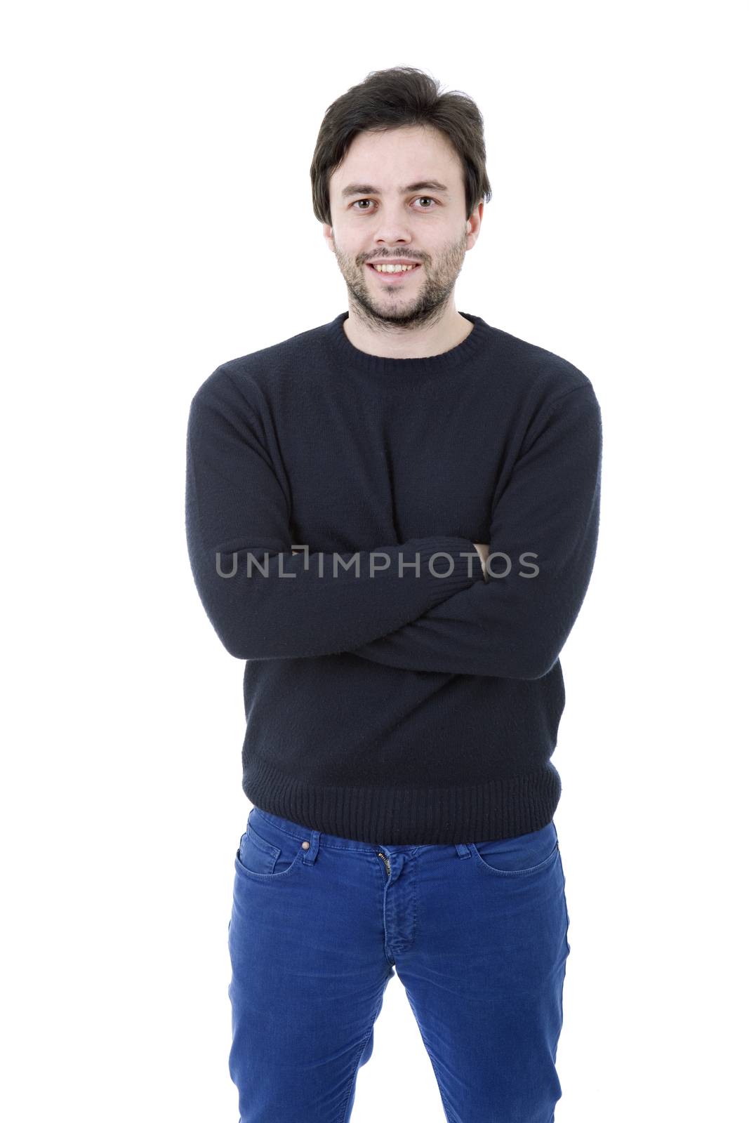 young casual man portrait, isolated on white