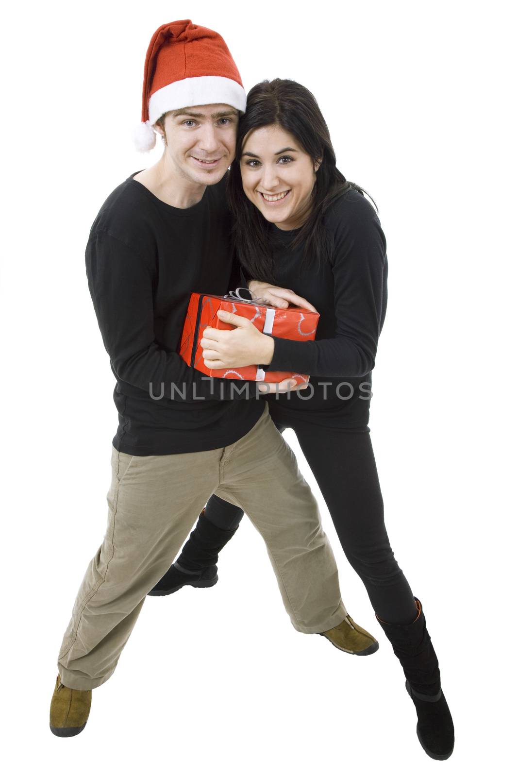 young casual couple together, isolated on white background