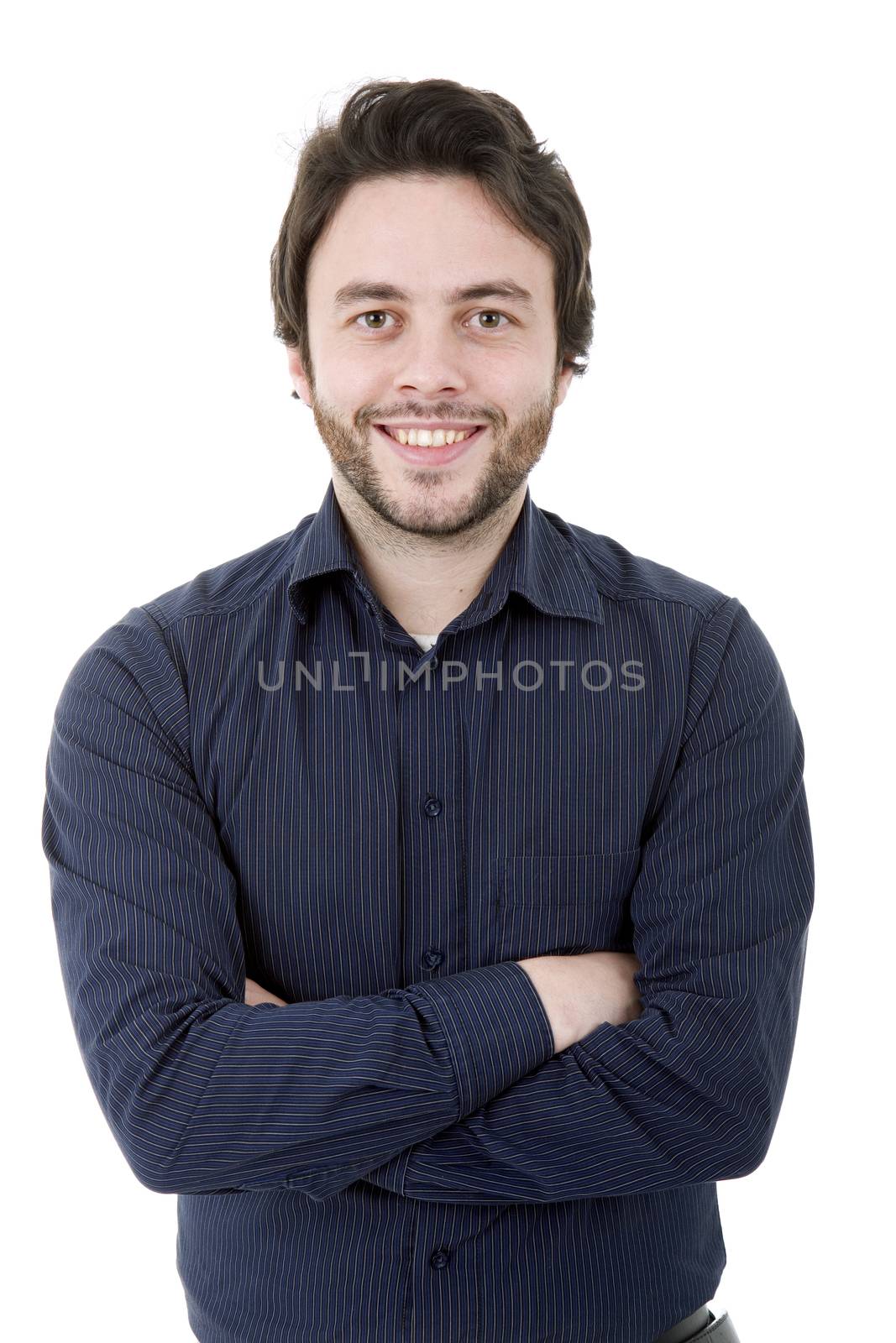 young casual man portrait, isolated on white