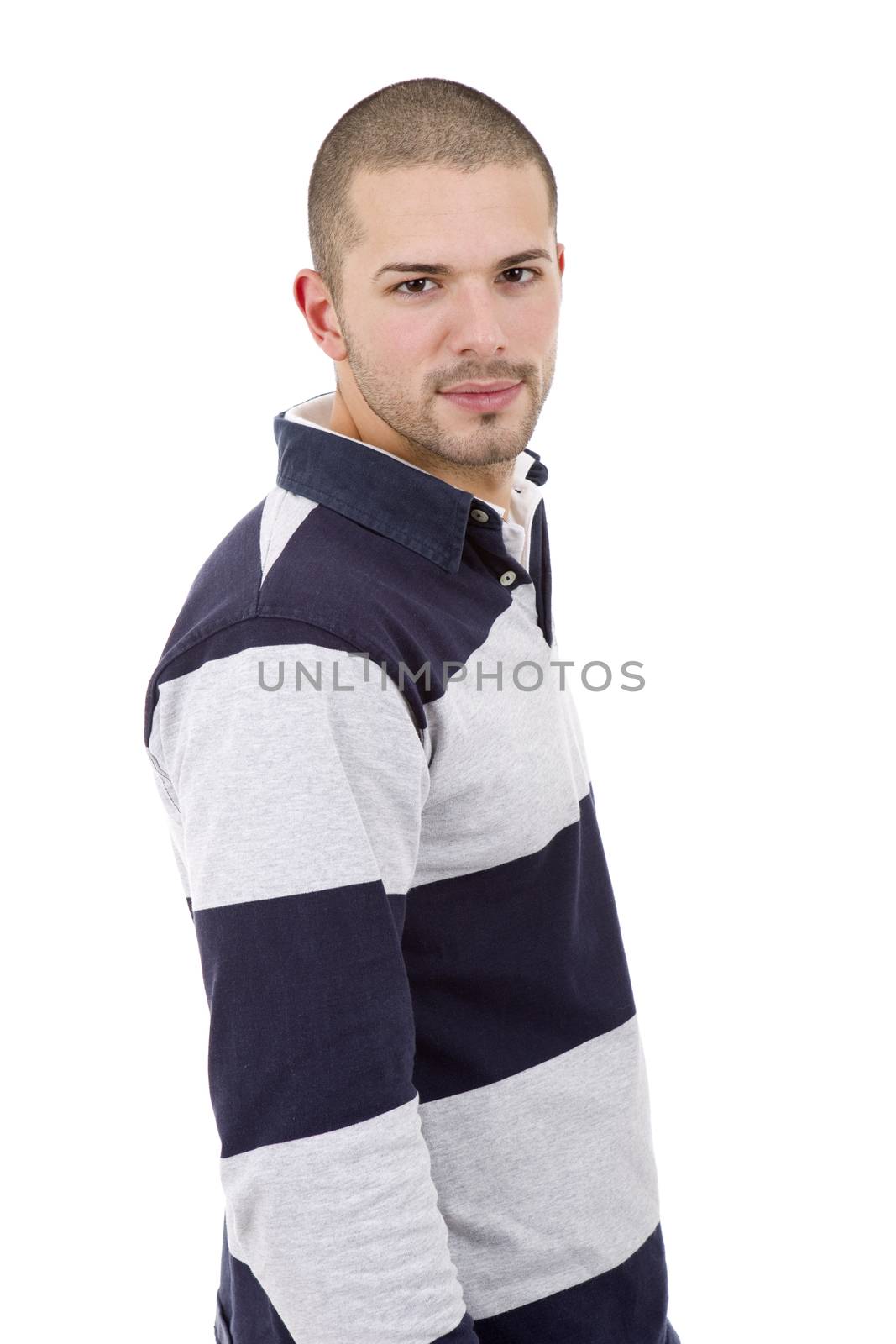 young casual man portrait, isolated on white