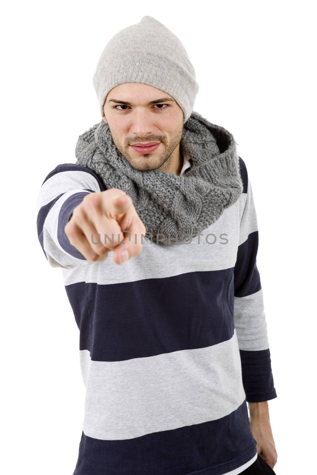 young casual man portrait, isolated on white