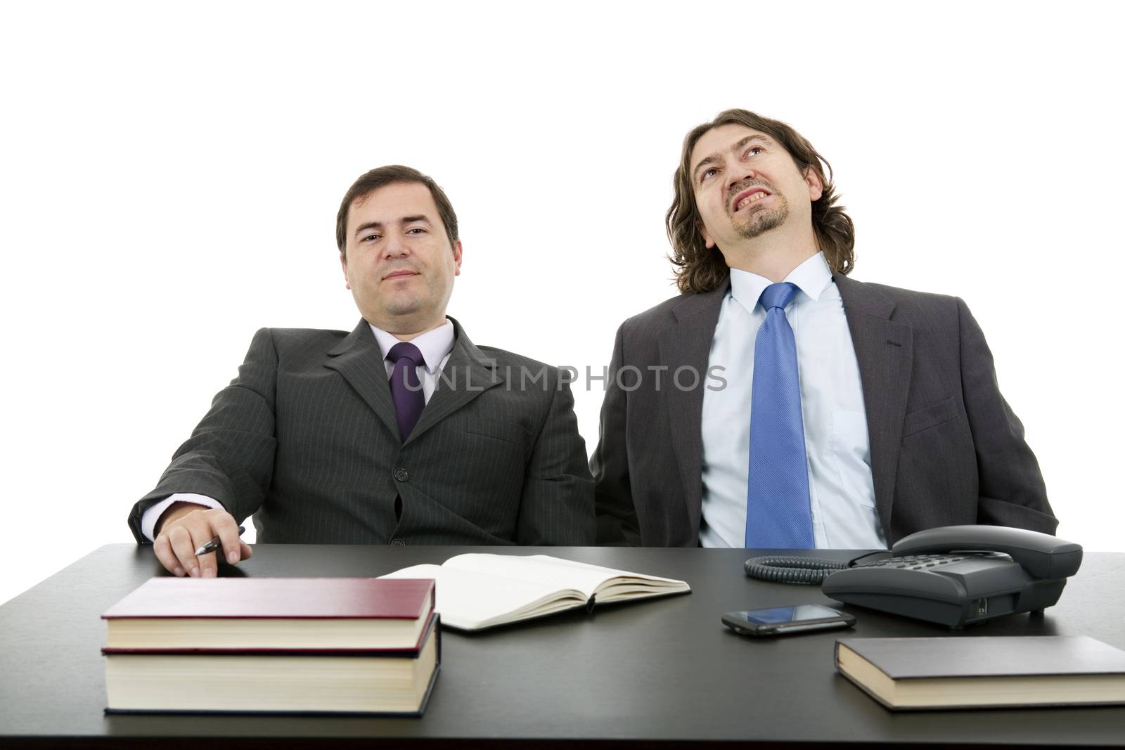 business team working at a desk, isolated on white