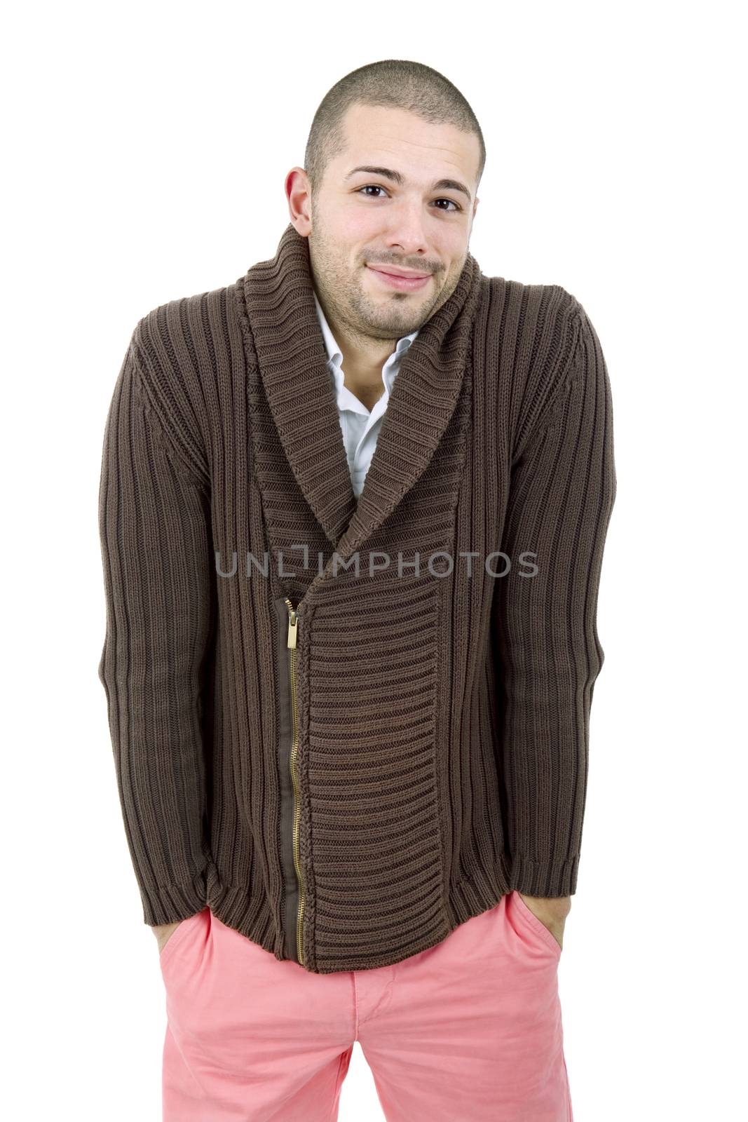 young casual man portrait, isolated on white