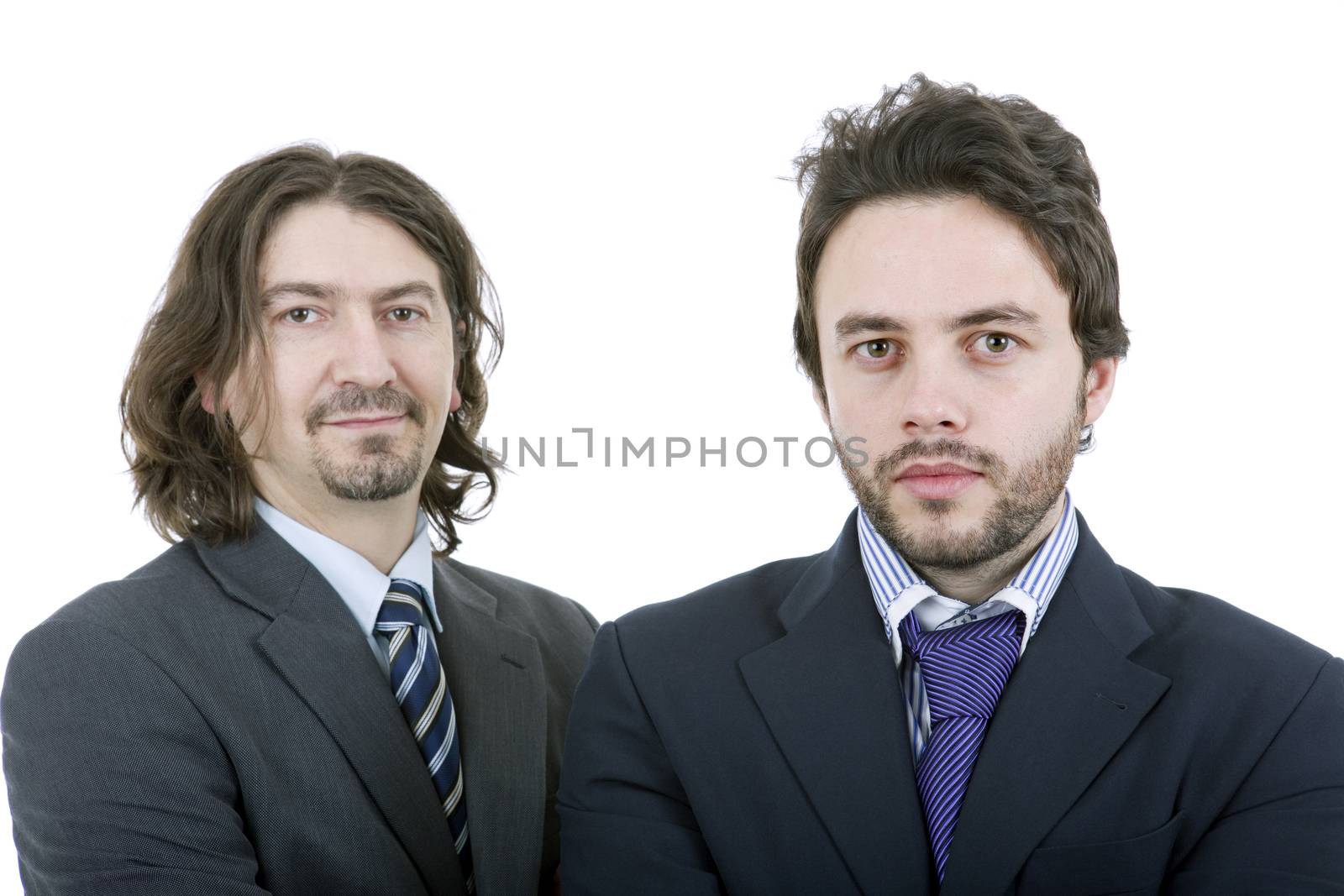 two young business men portrait on white