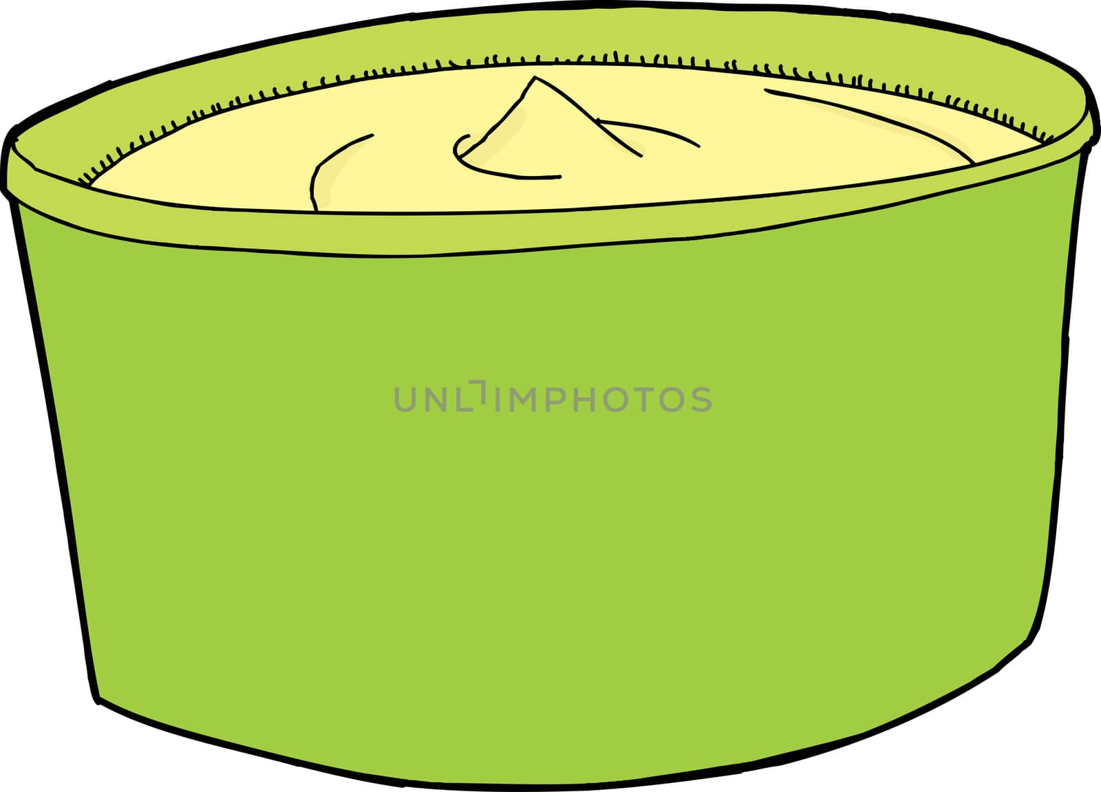 Container full of spreadable butter on white background