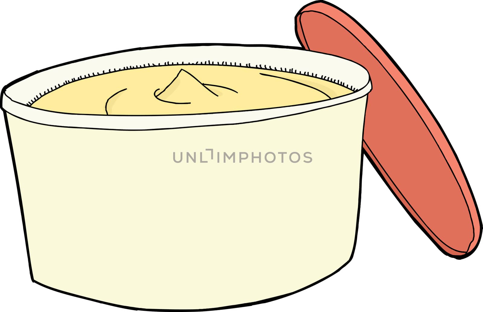 Whipped butter with lid on side over white background