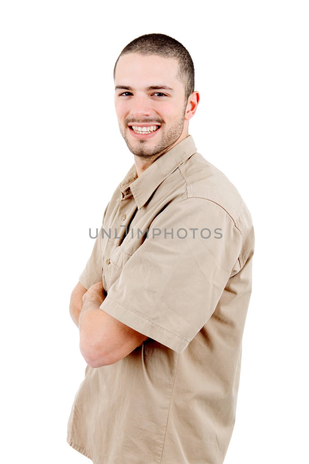 young casual happy man portrait, isolated on white