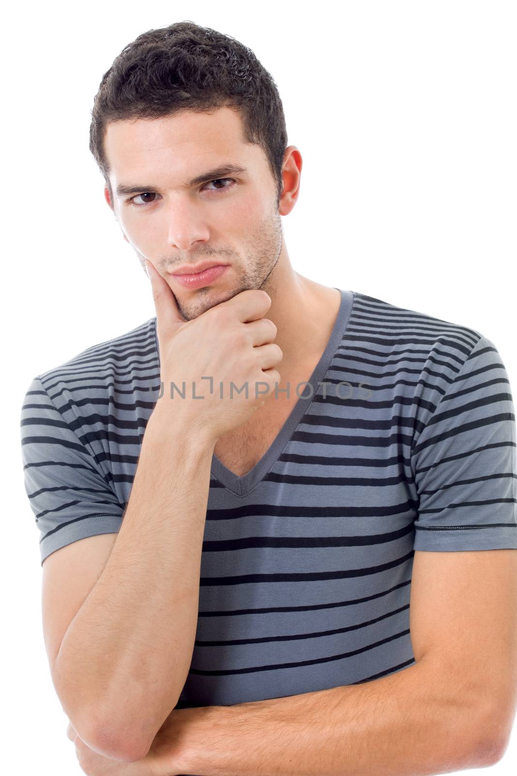 young casual man portrait, isolated on white