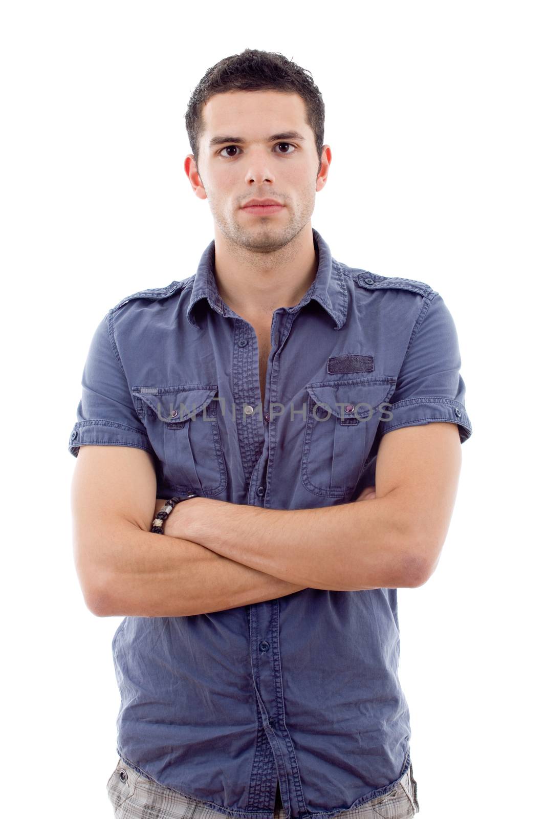 young casual man portrait, isolated on white