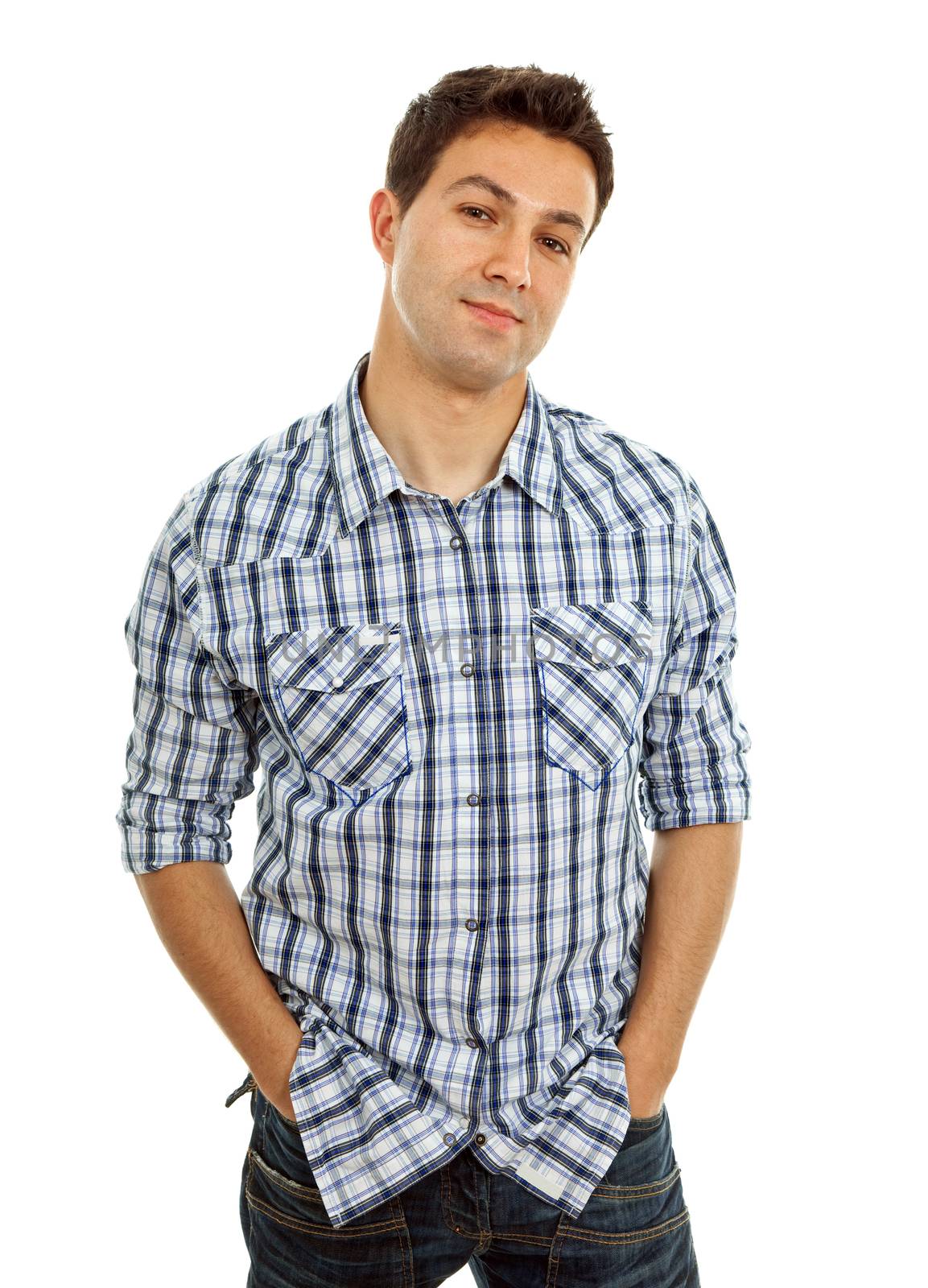 young casual man portrait, isolated on white