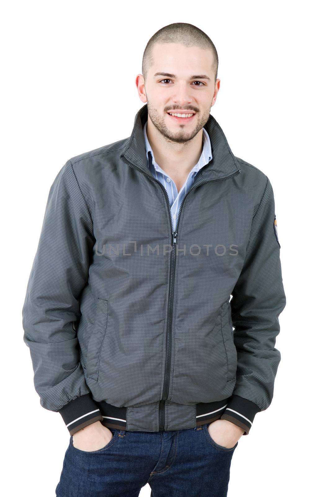 young casual man portrait, isolated on white