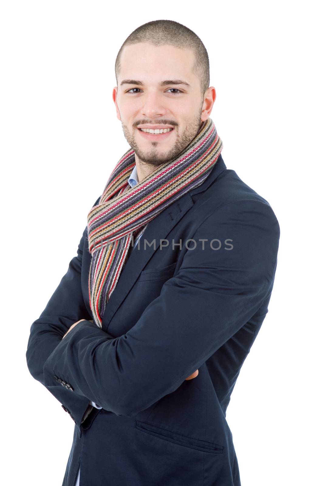 young casual man portrait, isolated on white