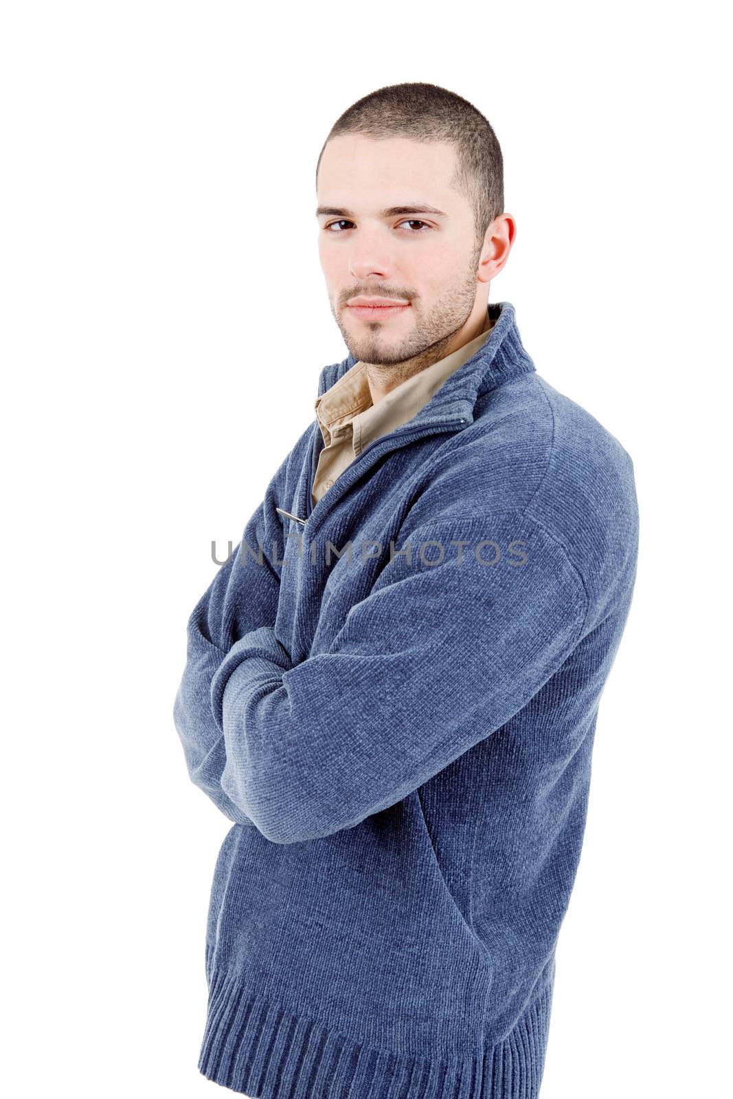 young casual man portrait, isolated on white