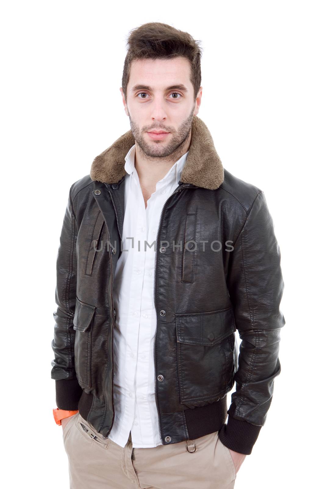 young casual man portrait, isolated on white