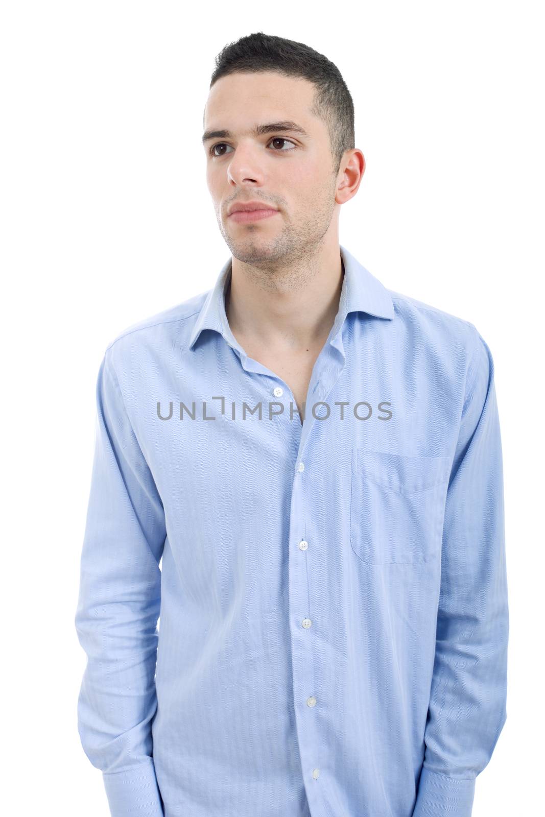 young casual man portrait, isolated on white