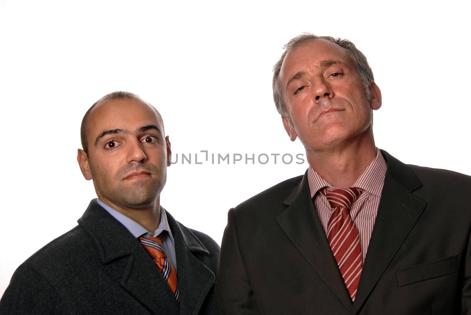 two young business men portrait on white