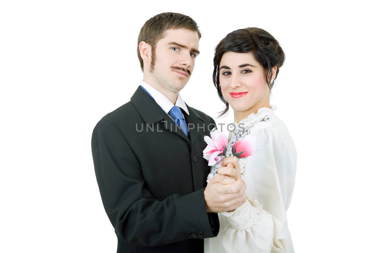 vintage couple in there wedding, isolated on white