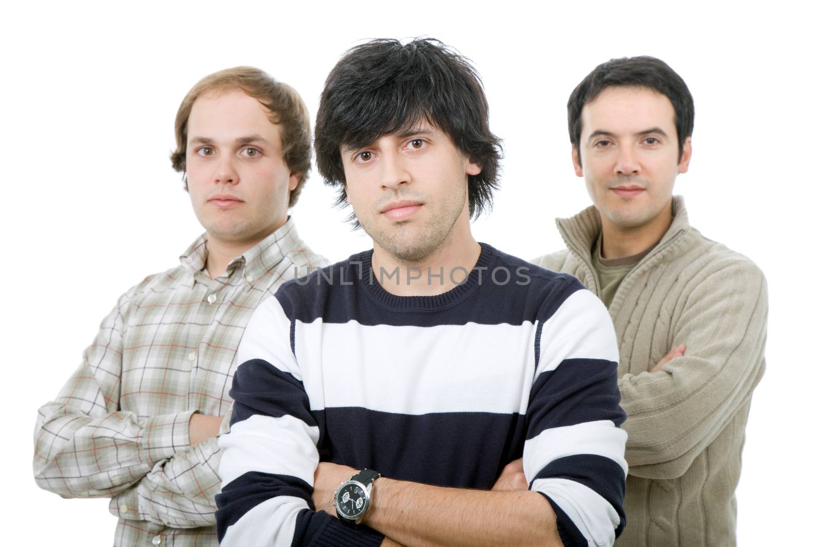 three casual men isolated on white background