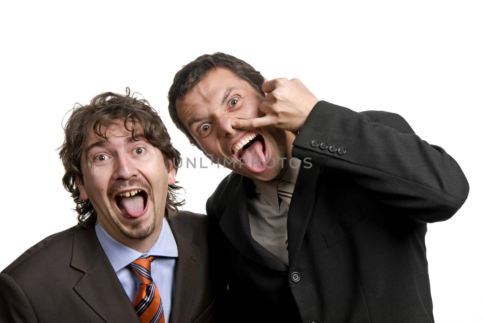 two young business men portrait on white