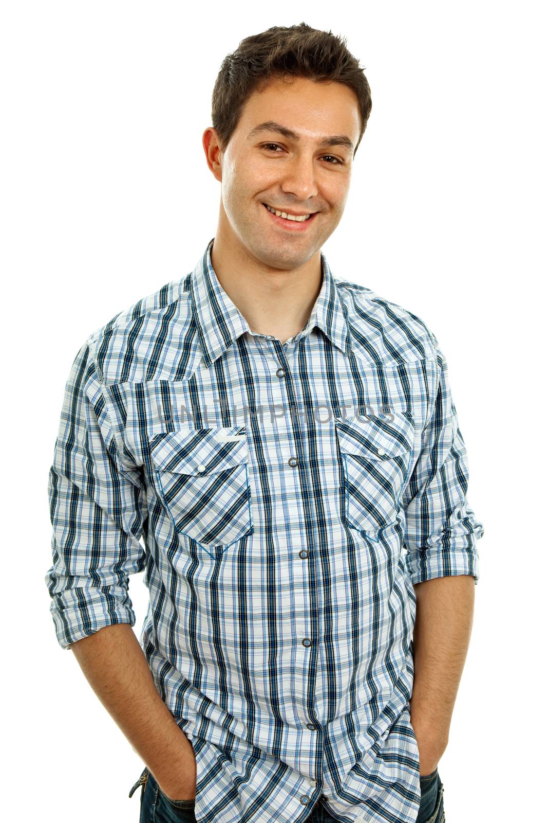 young casual man portrait, isolated on white