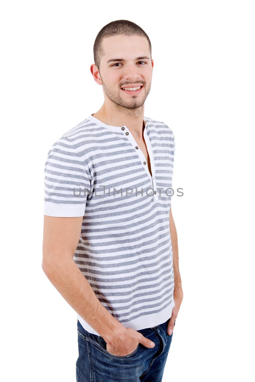 young casual happy man portrait, isolated on white