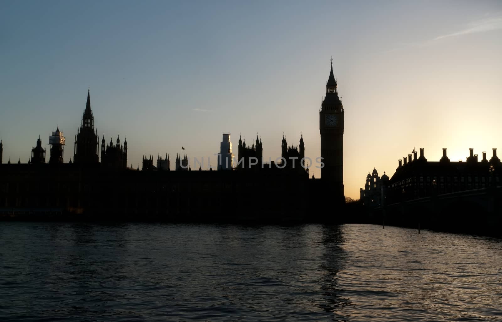 Sunset over the building of British Parliament