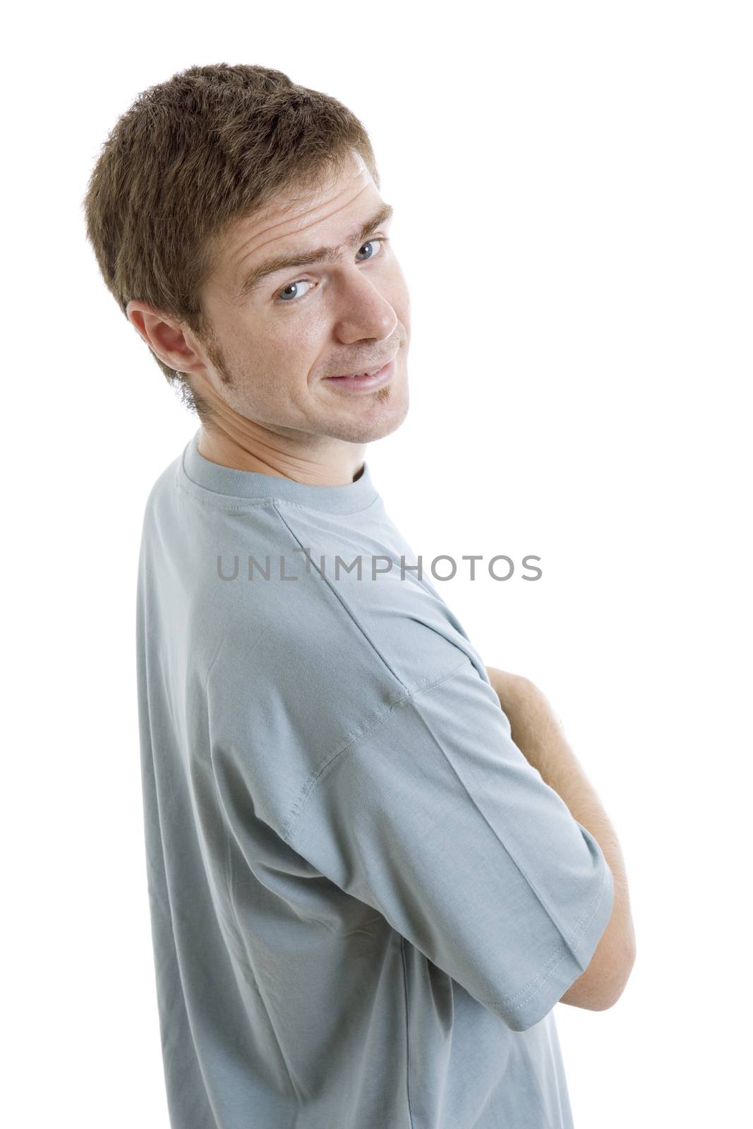 young casual man portrait, isolated on white