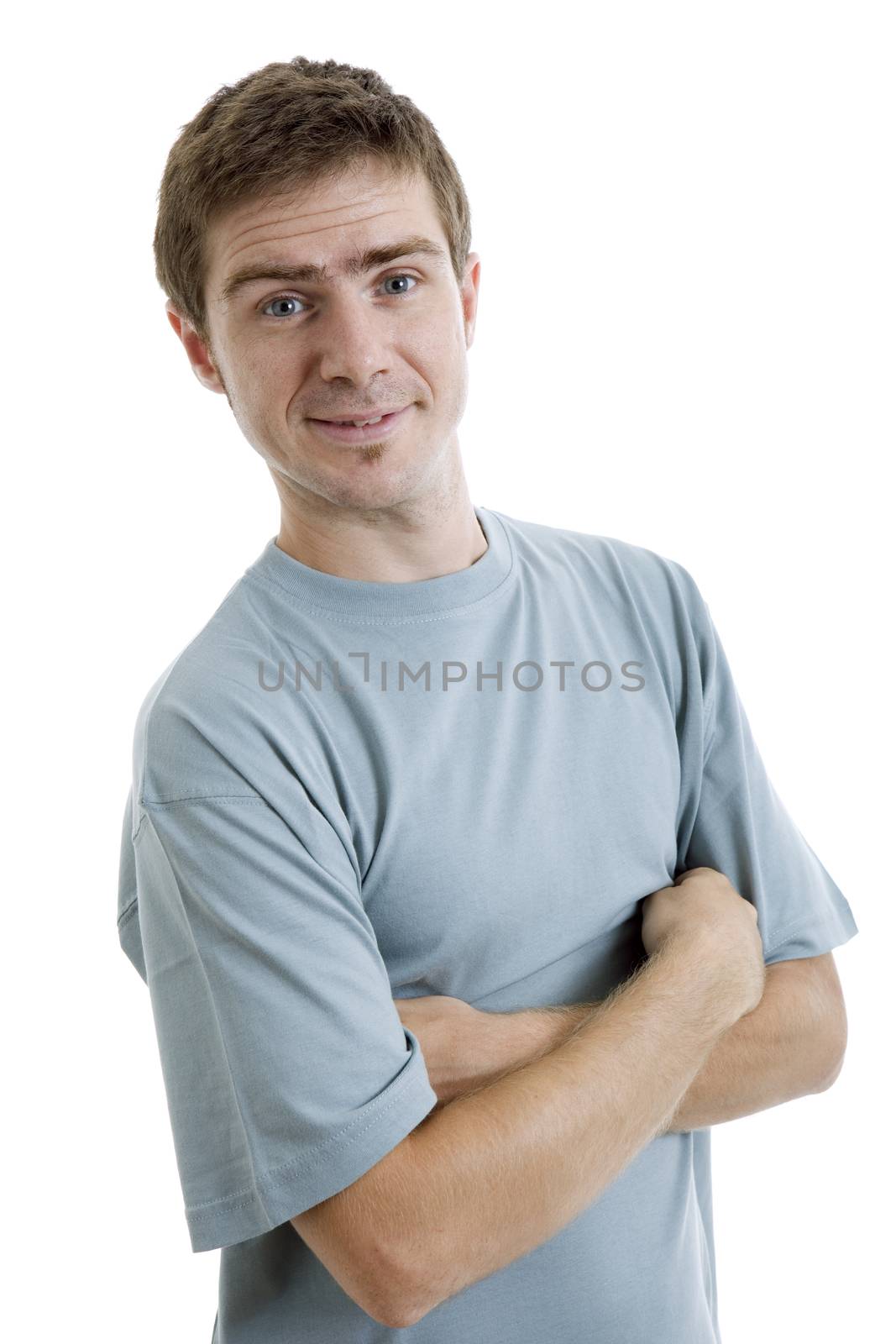 young casual man portrait, isolated on white