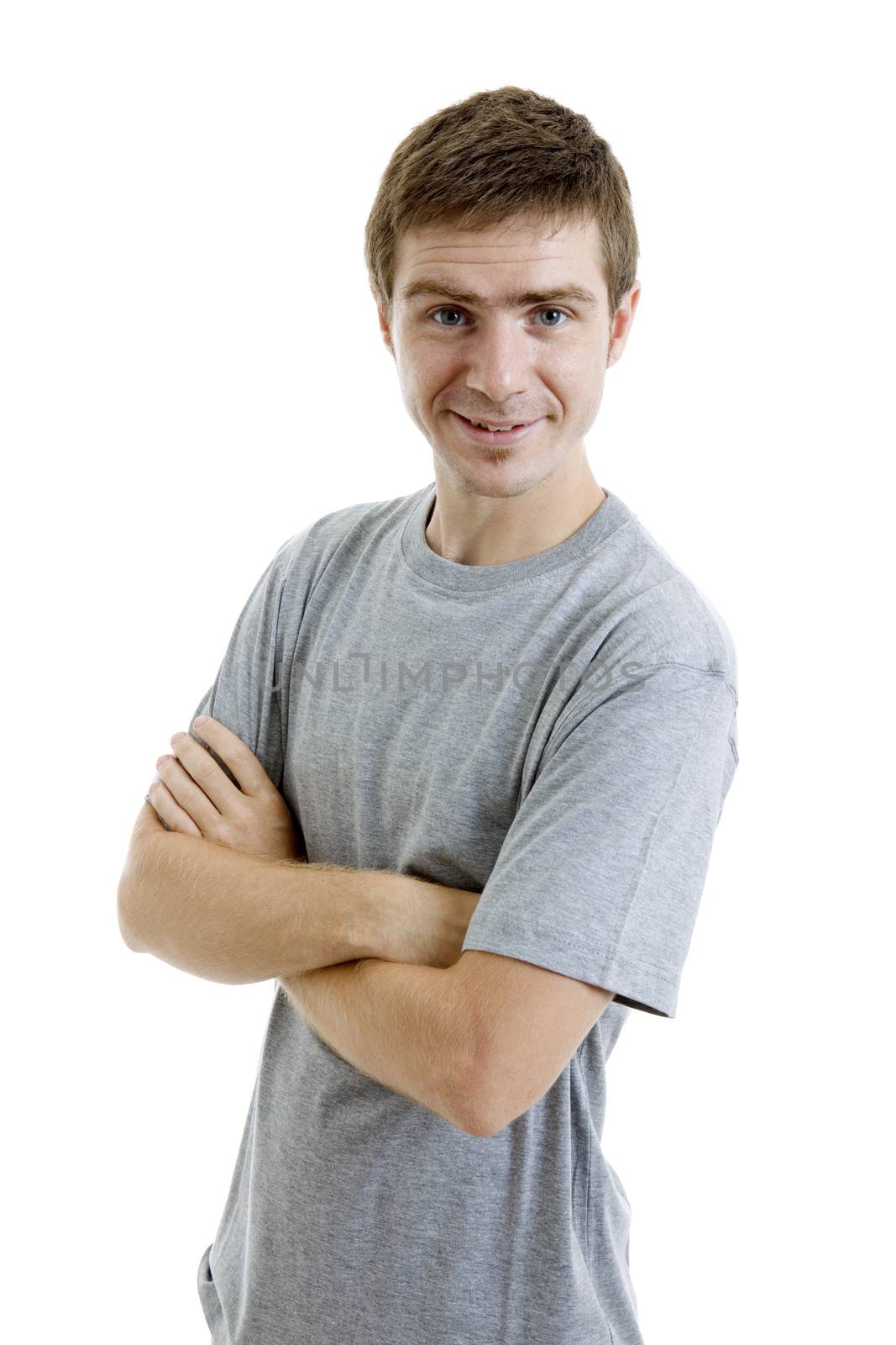 young casual man portrait, isolated on white