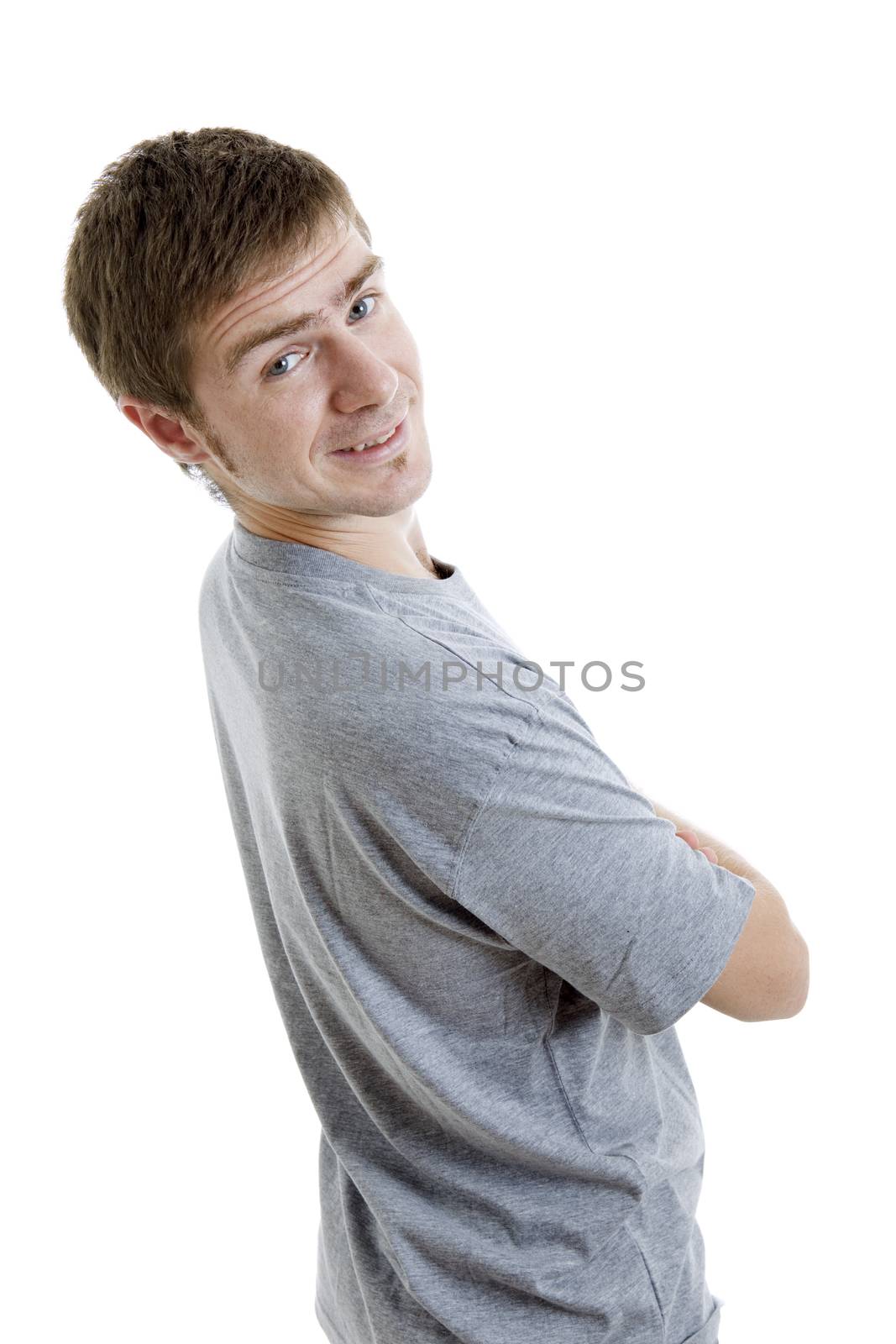 young casual man portrait, isolated on white