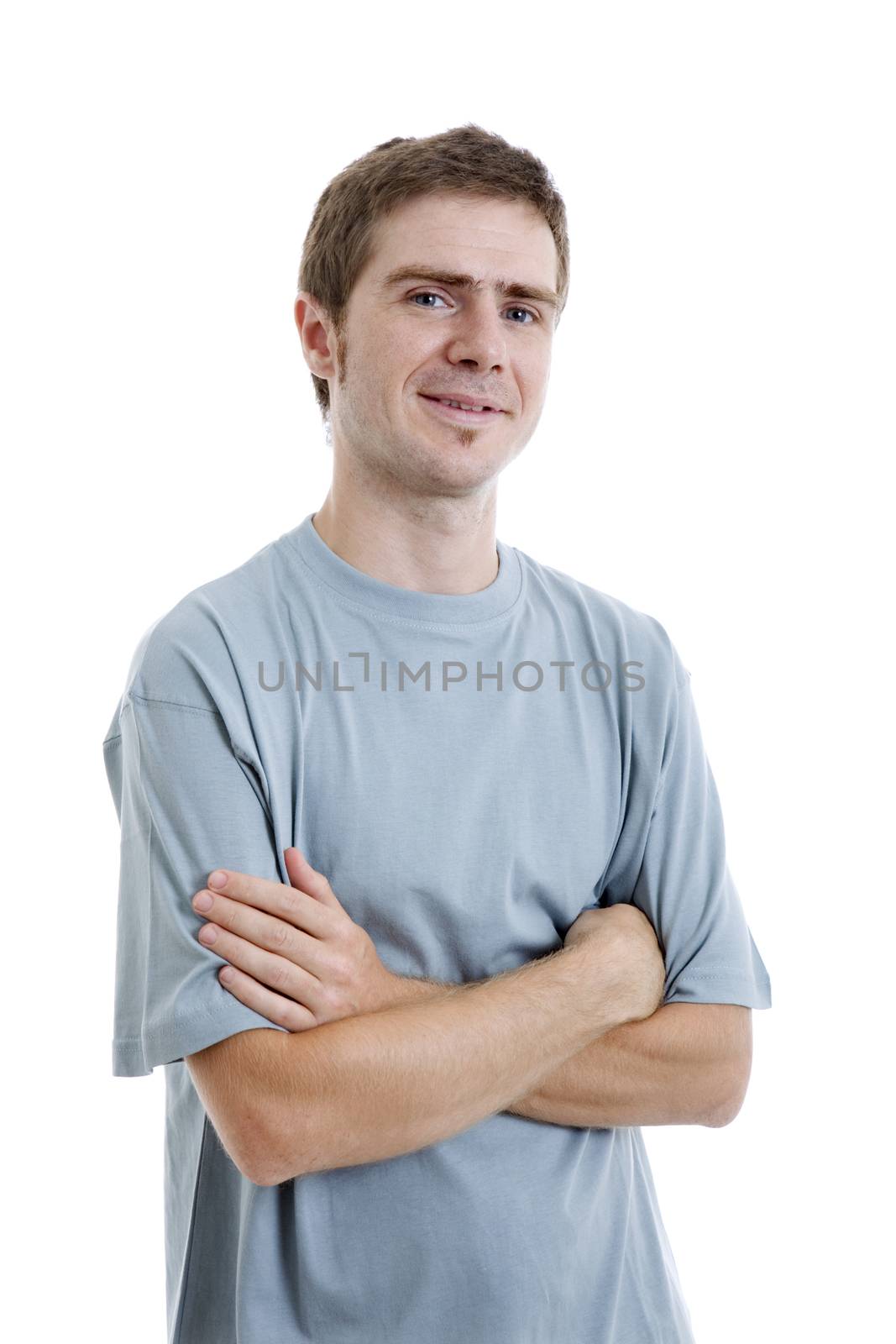 young casual man portrait, isolated on white