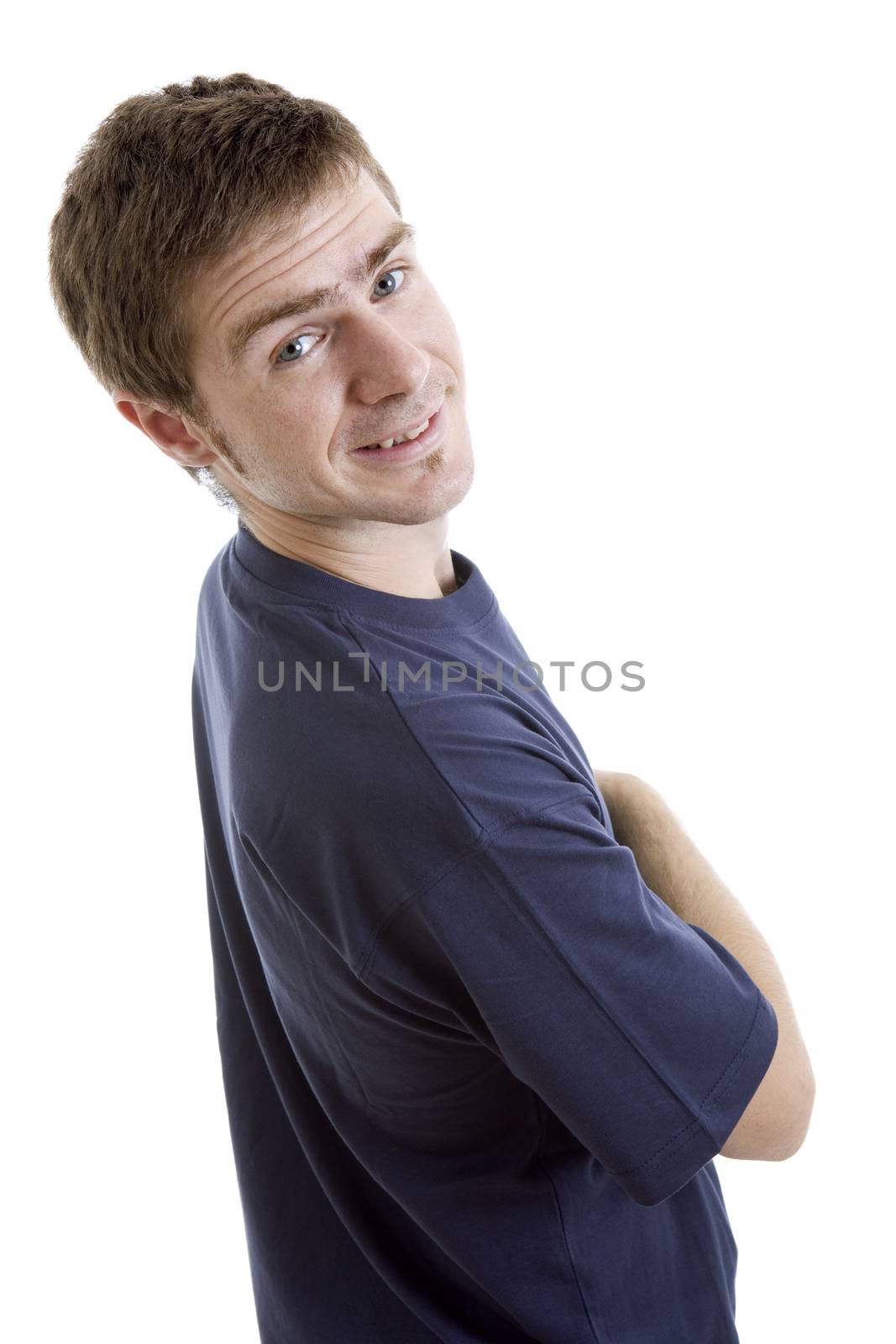 young casual man portrait, isolated on white