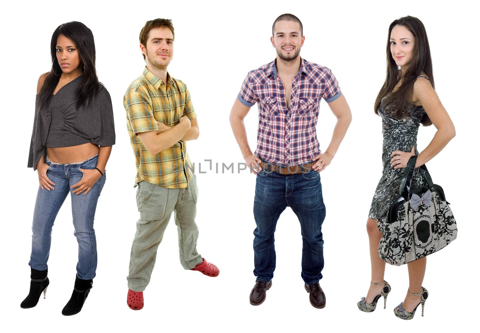 group of teens full lenght, isolated on white