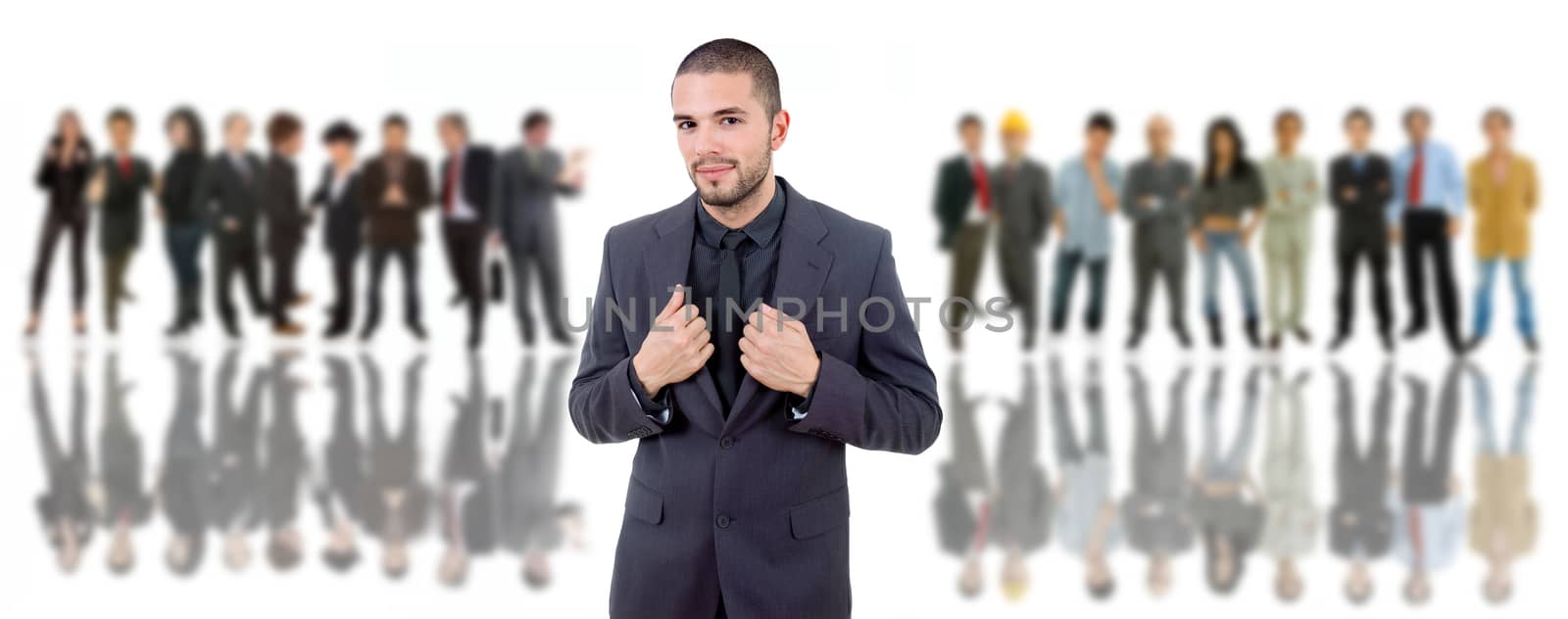 business man in front of a group of people